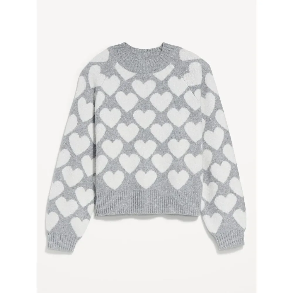 NWT Old Navy SoSoft Grey and White Heart Pattern Sweater